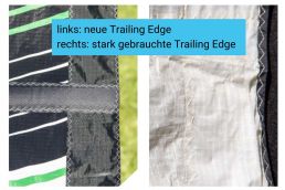 Trailing Edge eines Kites in neuem und gebrauchtem Zustand