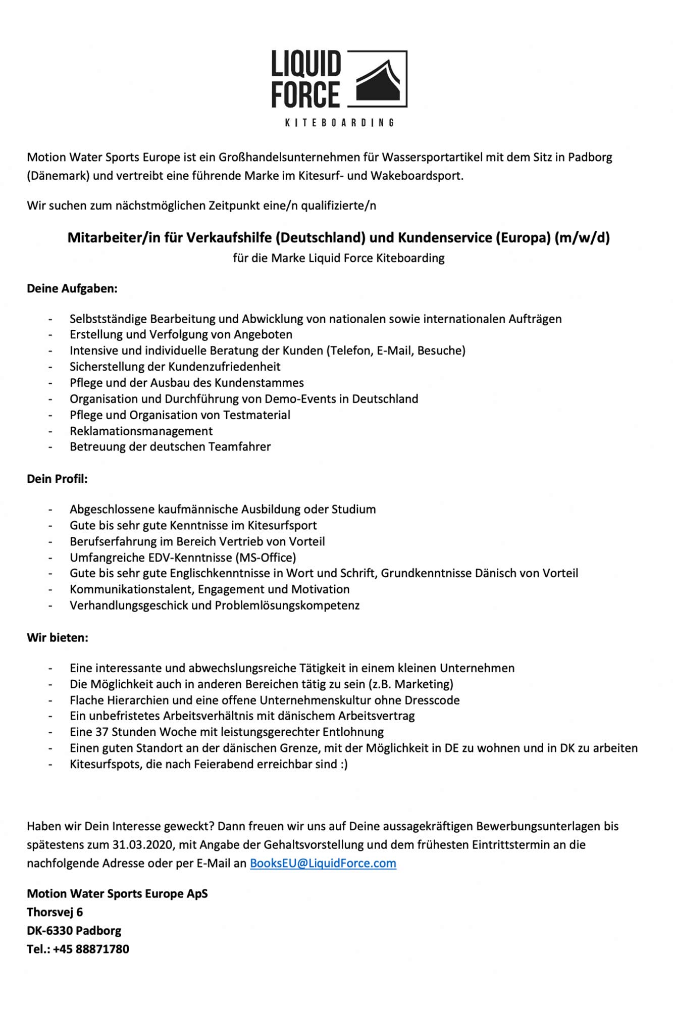 Stellenanzeige von Liquid Force
