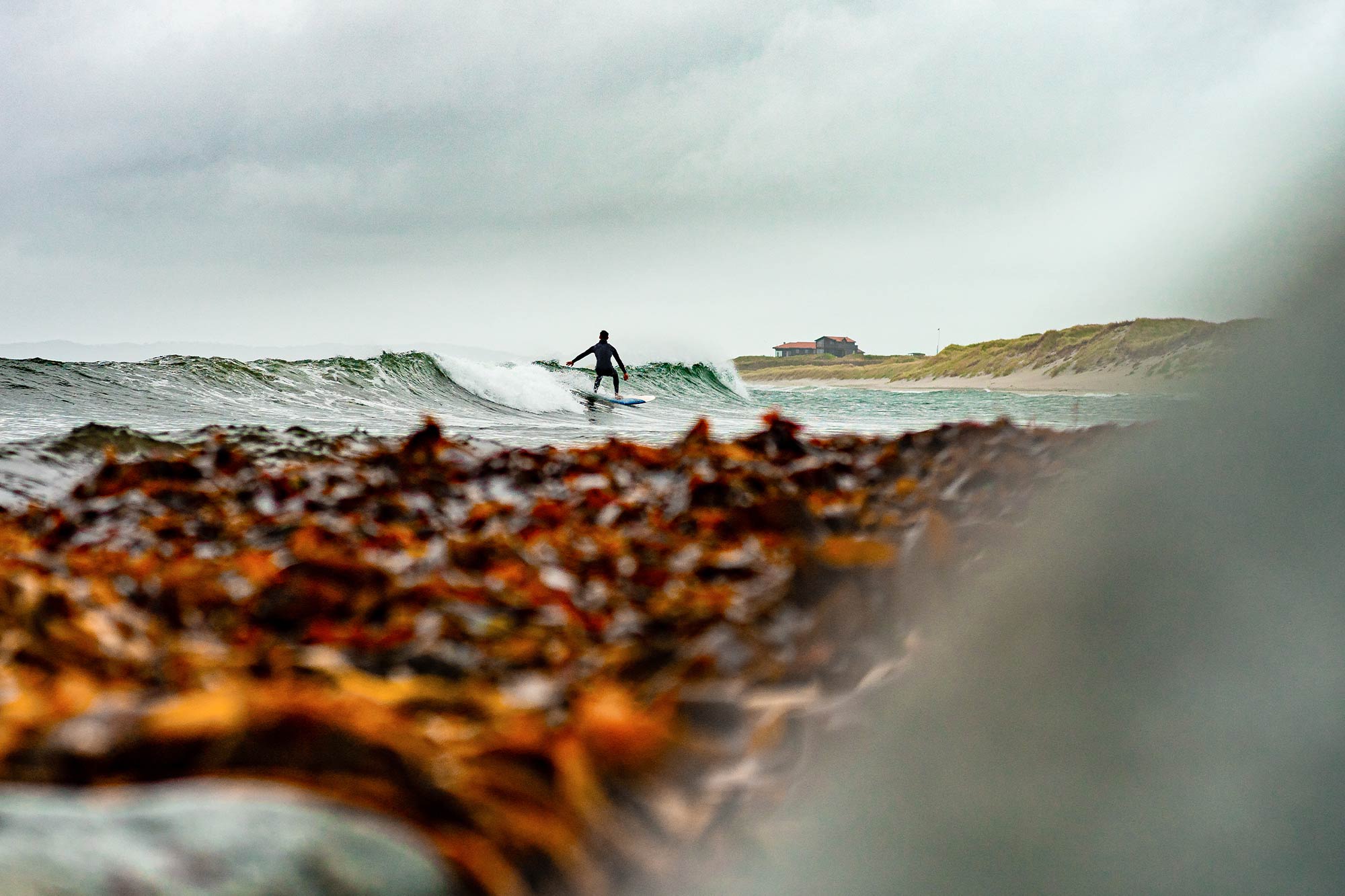 Ein Surfer an der Westküste Norwegens